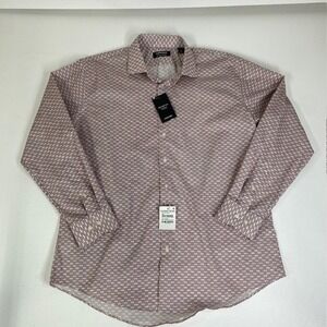 Nordstrom Non-Iron‎ Wrinkle Resistant Button Down Shirt White Burgundy 17 1/2